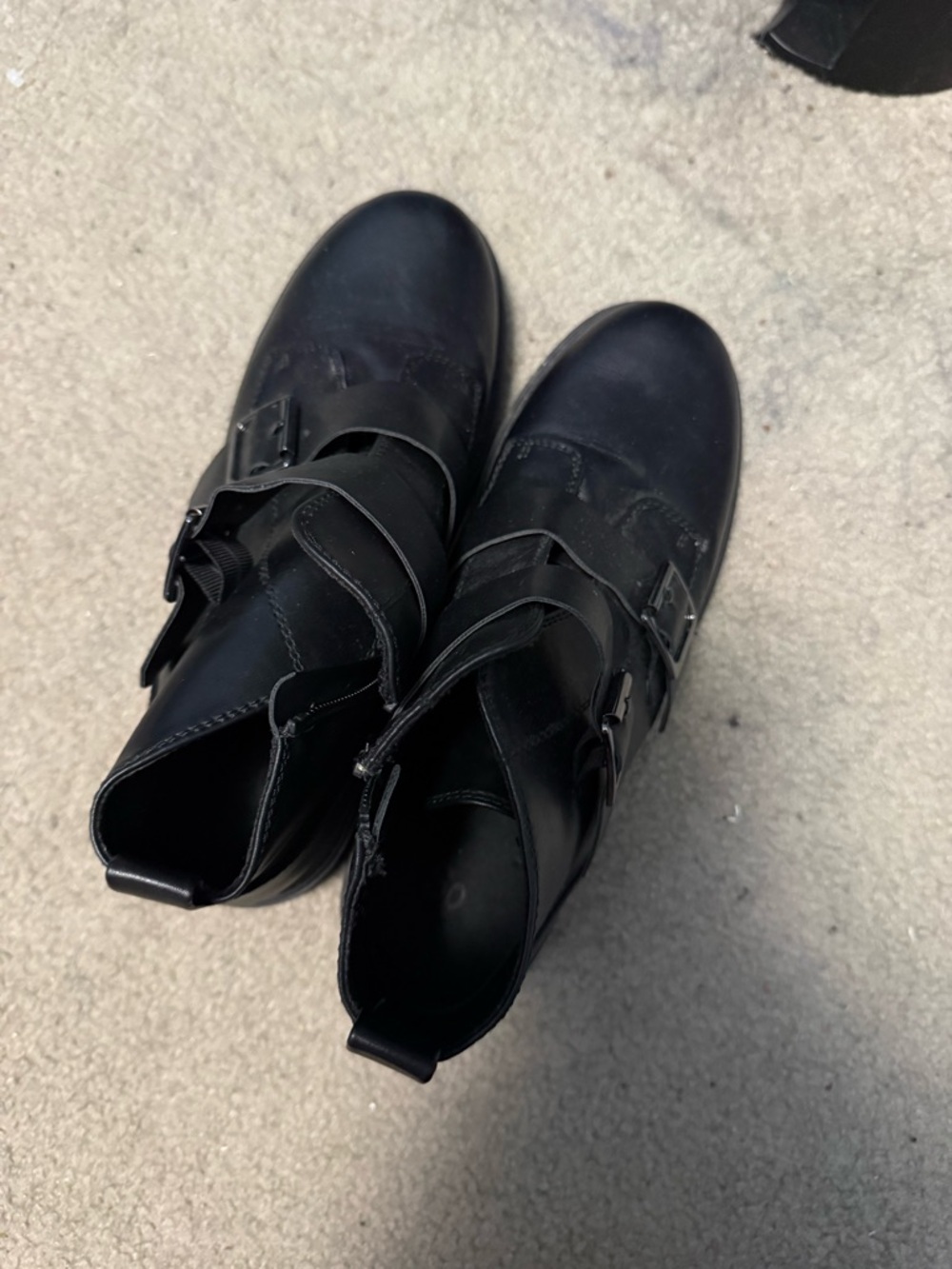 Men's Black Leather Buckle Ankle Boots